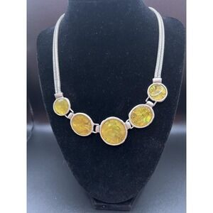 TINT Yellow Swirl Resin Oval Pendant Necklace Silver Tone Chain Toggle Clasp